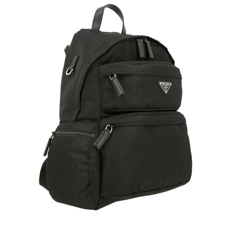 prada men's black nylon multi-zip square backpack